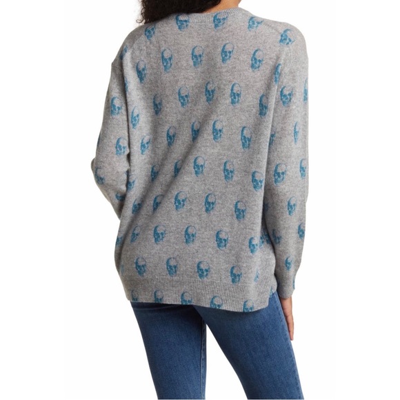 Skull Cashmere 360 Cashmere Gray Blue Taliah Skull Cashmere Pullover Size Small - Picture 2 of 3